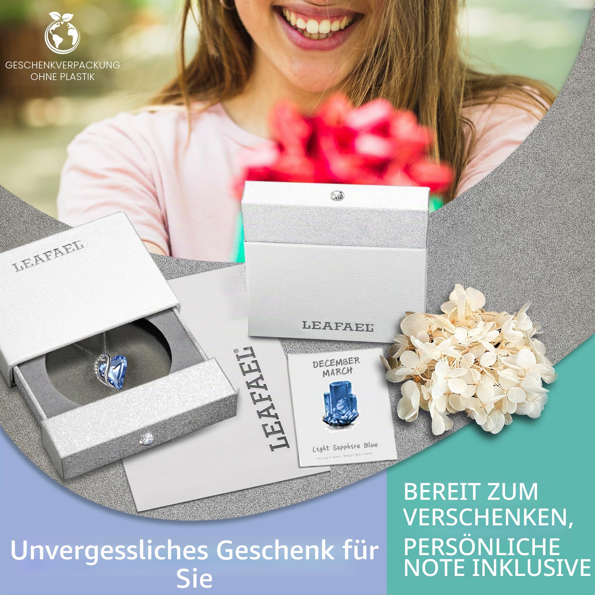 Leafael Muttertag Halskette Damen, Infinity Love Herzanhänger mit Geburtsstein-Kristall, rhodiniert, nickelfrei & hautfreundlich, 45+5 cm Kette mit Karabinerverschluss