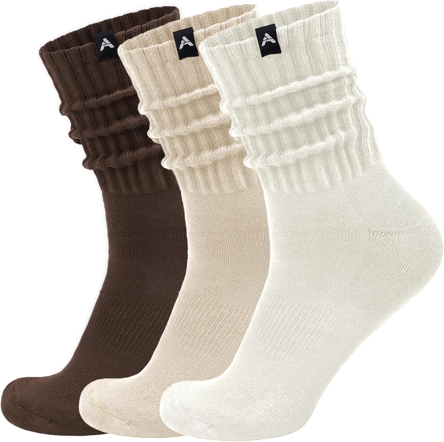 Scrunch Slouch Crew Socks Retro Ribbed Cotton Cushioned 3 Pack Boot Sneaker Gym Cozy Calf Socks For Men & Women