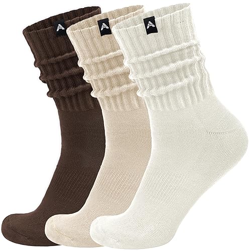 AugRing Scrunch Slouch Crew Socks Retro Ribbed Cotton Cushioned 3