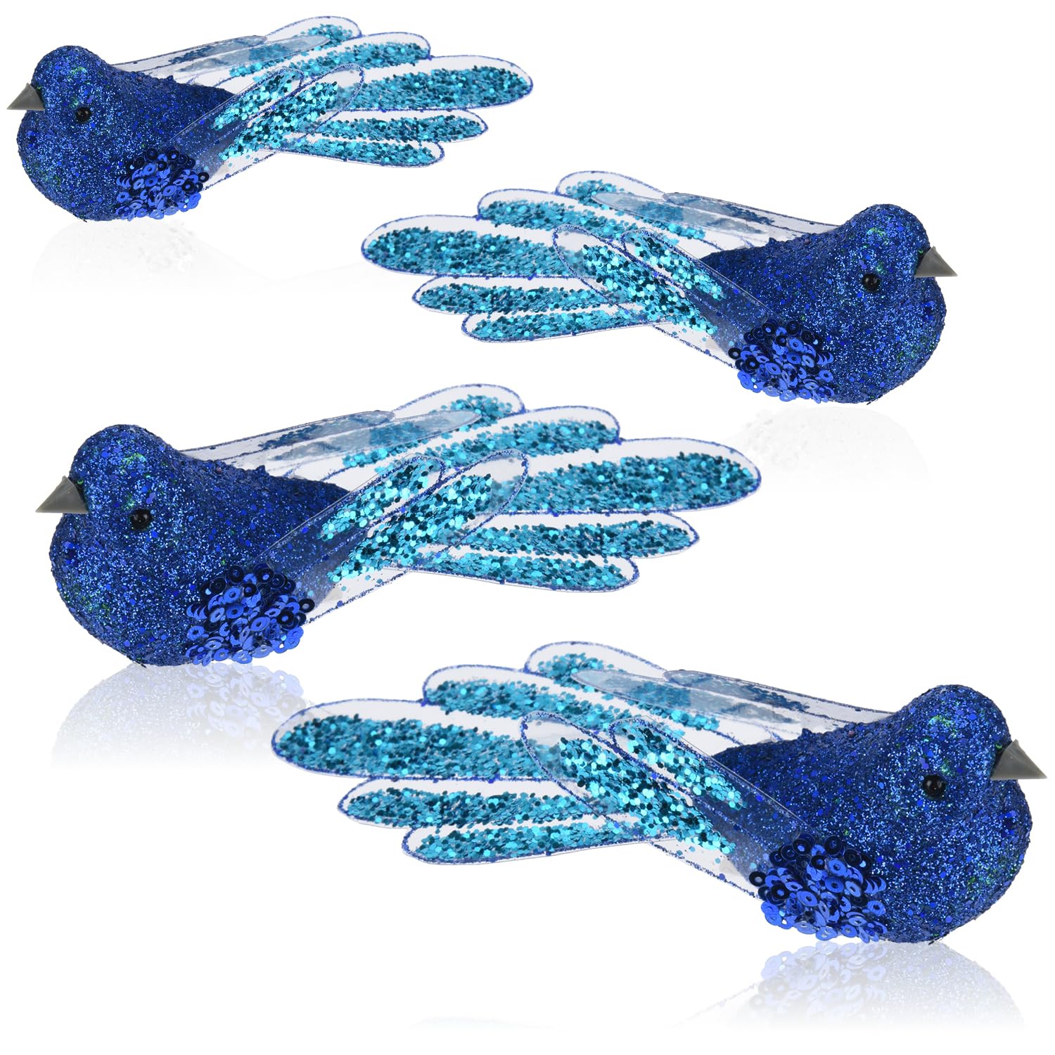 com-four® 4X Adornos para árboles de Navidad pájaro Decorativo - pajaritos con Lentejuelas para la decoración del árbol de Navidad - pájaros de plástico con Clip para Navidad