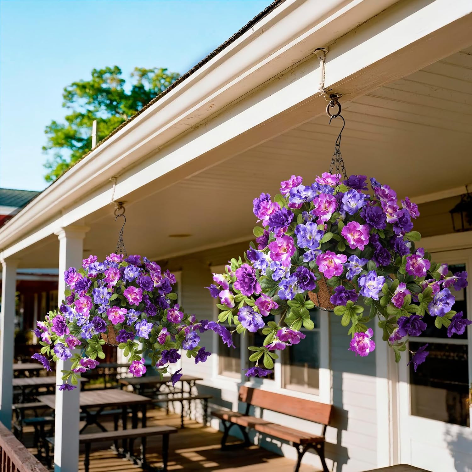 Homsunny Artificial Fake Flowers for Outdoor, 2PCS Realistic Fake Outdoor Flowers Plants, UV Resistant Silk Faux Flower for Outside Front Door Porch Planters Patio Yard Garden Window