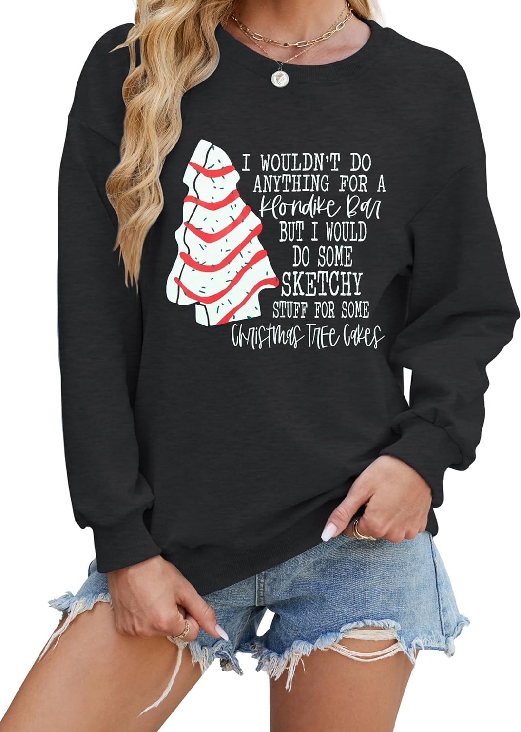 MYHALF Christmas Sweatshirt Womens Santa Shirts Christmas Trees Pullover Ugly Xmas Holiday Shirt Long Sleeve Tops Lightweight