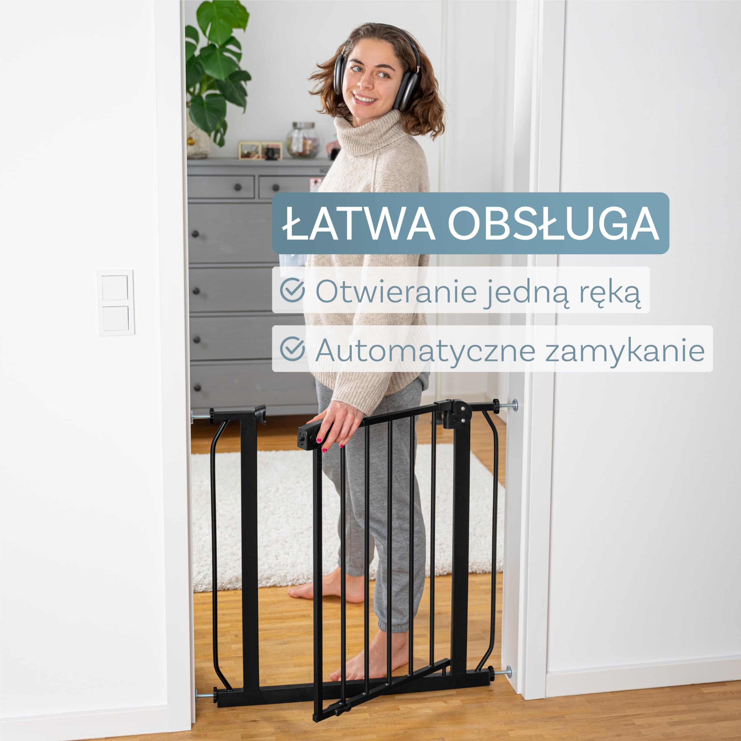 ib style Berrin 58-75 bramka ochronna na drzwi - bramka na schody dla dzieci, samozamykająca się, nie wymaga wiercenia, bezpieczna dla dzieci, 58-66 cm, czarny