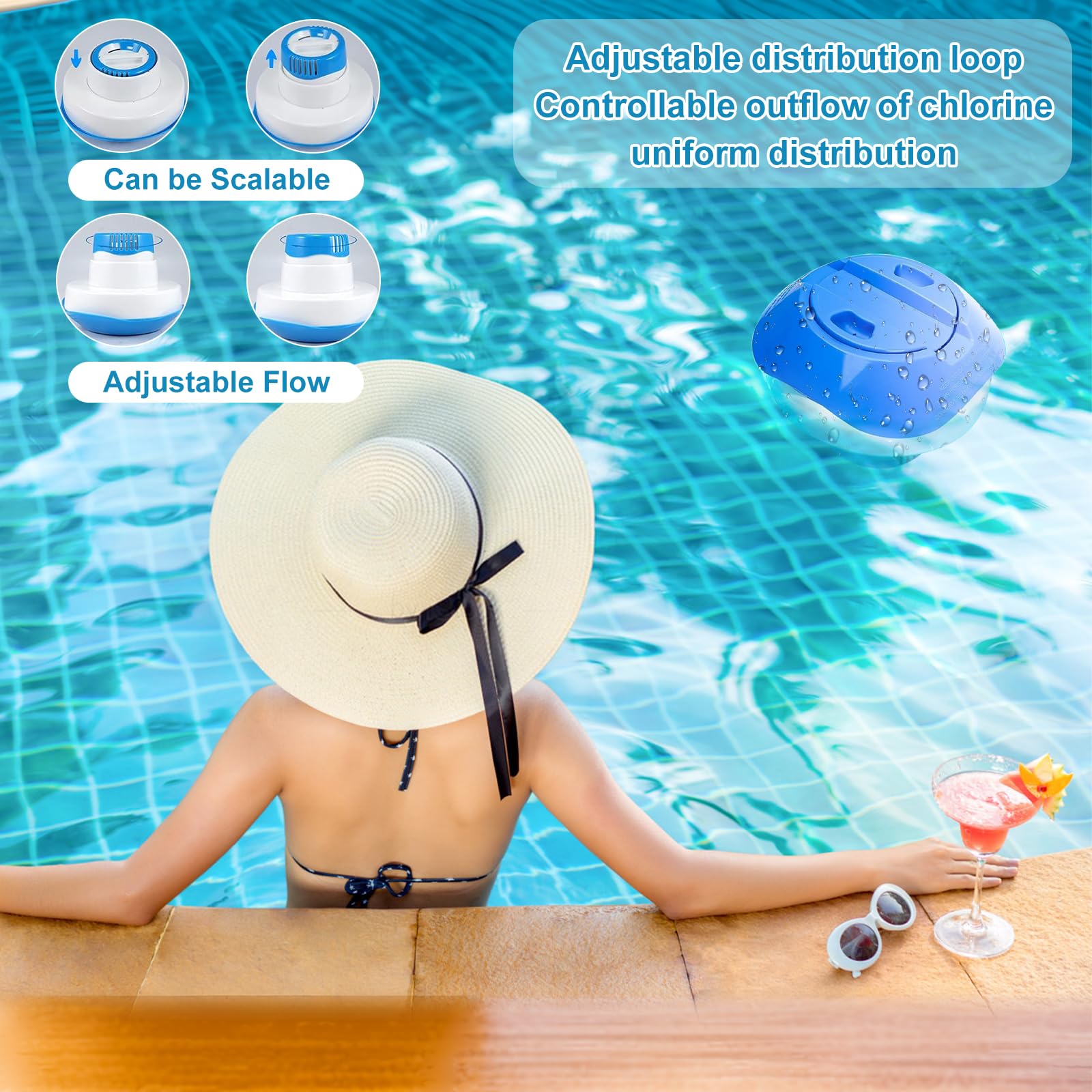 8 cali pływający dystrybutor basenowy pływający dozownik chloru pływający dyfuzor do basenów, spa, parku wodnego, wanny z hydromasażem i fontann