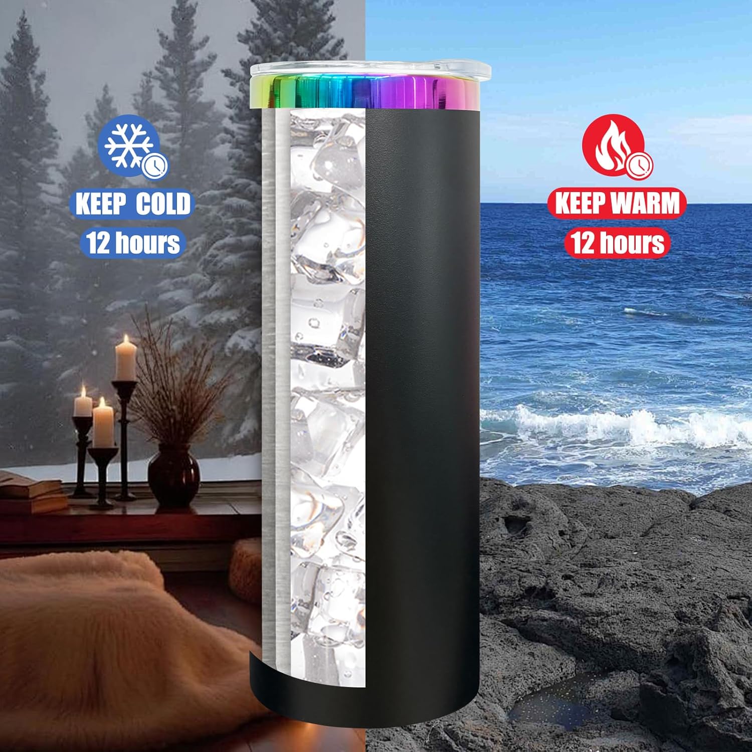 20 oz Skinny Tumblers Stainless Steel Tumbler with Lid and Straw Double Wall Vacuum Insulated Coffee Mug 20oz Powder Coated Cup for Hot and Cold Drinks(Black,1 pack) - Image 7