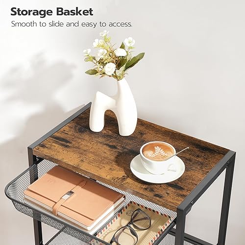Miniatura 6 de HOOBRO Mesa auxiliar de 28.7 pulgadas de alto, mesa auxiliar de teléfono industrial de 3 niveles con cesta de malla metálica ajustable, mesa de