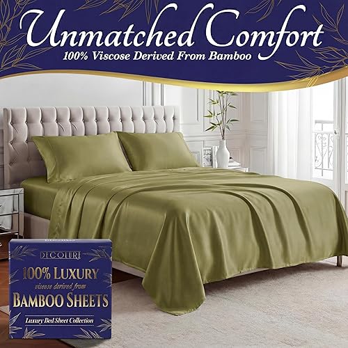 Miniatura 2 de DECOLURE - Sábanas de viscosa orgánica 100% derivada del bambú, tamaño King, 4 piezas, ultrasuave, lujo refrescante, esquinas tipo bolsillos