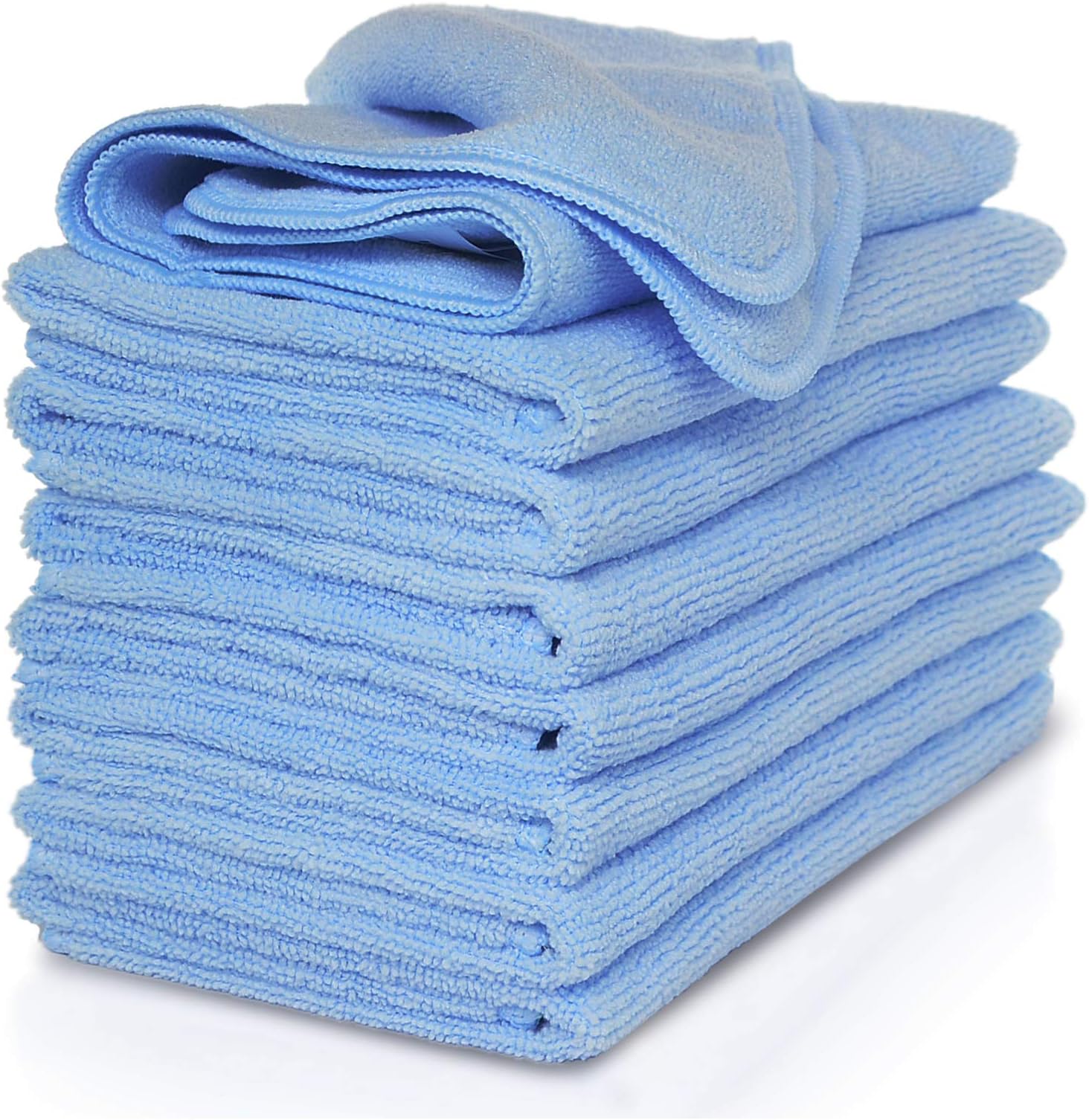 Microfiber Cleaning Cloth, Thick and Large Size 14.2 x 14.2 inches, 8-Pack, Blue, Microfiber Cloth, Cars, Glass, Window, Dish Cloths, Machine Washable, Reusable, Lint-Free
