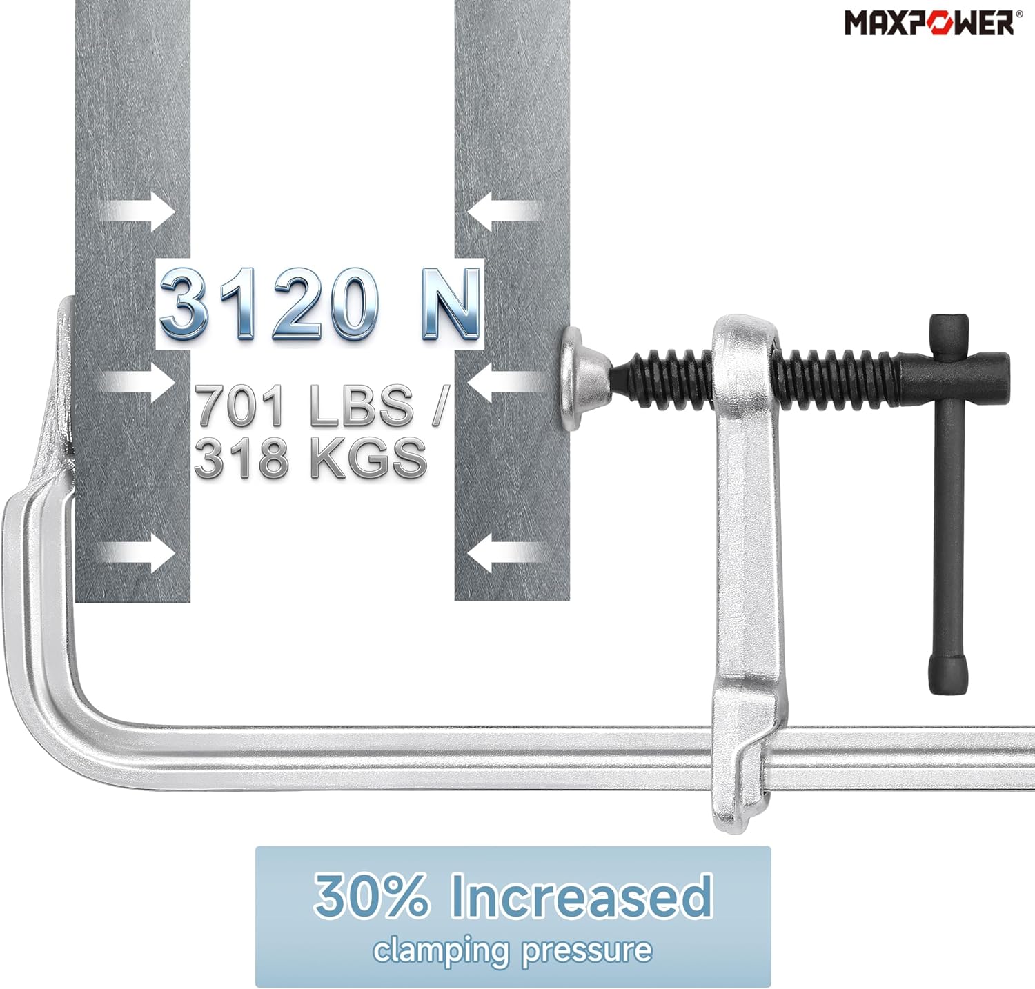 MAXPOWER Light Duty F Clamp 12 inch, 701 LBS Clamping Pressure, 3-1/8 inch Throat, Full Steel Bar Clamps for Welding, Pack of 2
