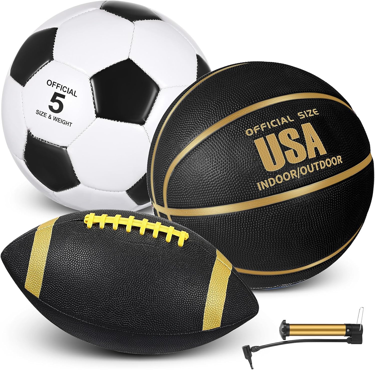 Sratte 3 Pcs Sports Balls Sport Set for Teens Adults Including Official Size Soccer Basketball Football with Pump and Carry Bag Sports Gift Back to School