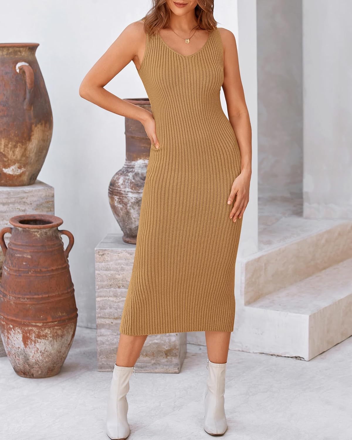 BTFBM Women Fall Knit Sweater Dress Set Bodycon Slit Midi Dresses Button Down Long Sleeve Cropped Cardigan 2 Piece Sets - Image 5