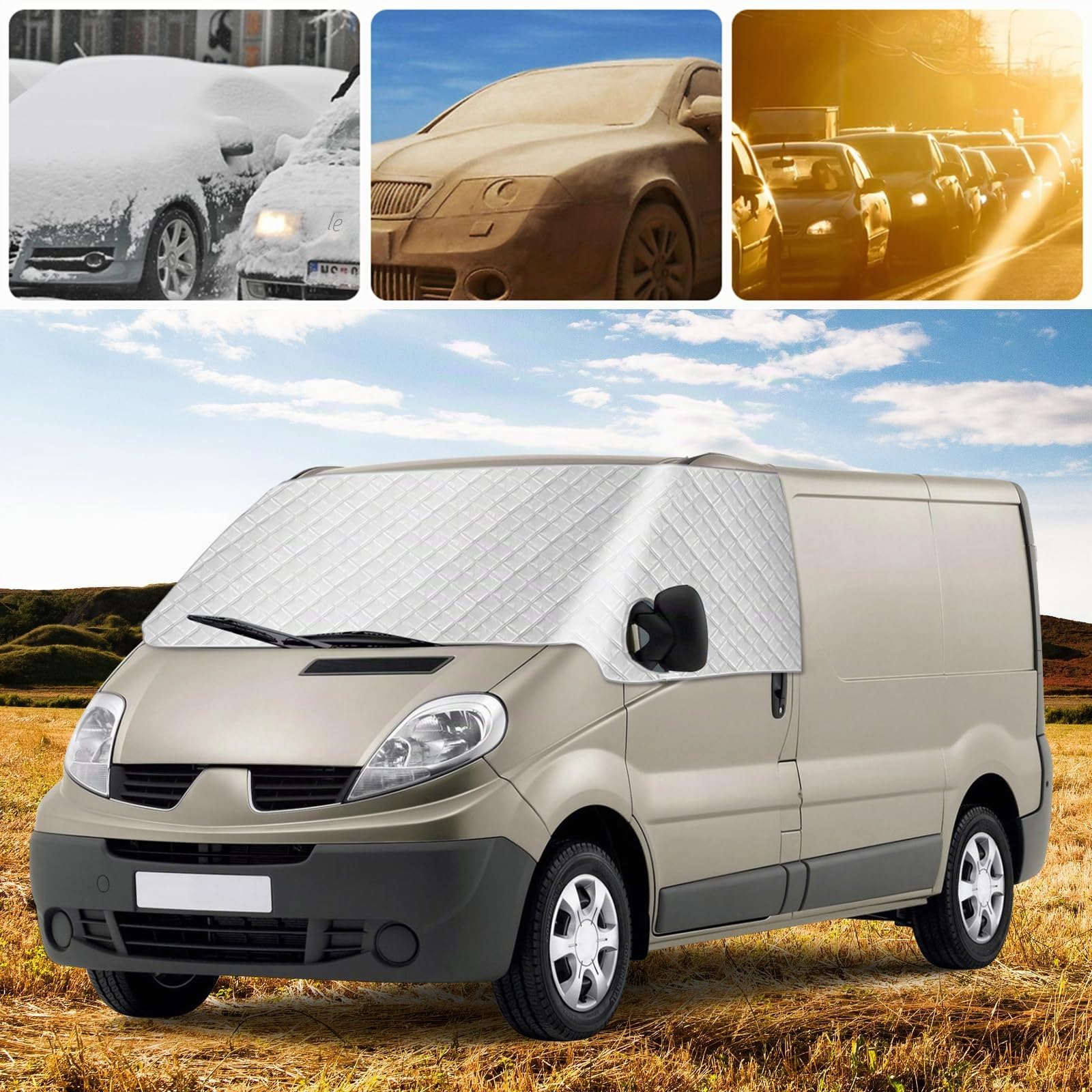 Roadtime Couvre-pare-brise de voiture enroulable de remplacement pour Renault Trafic 2001-2014, pare-brise avant, protection solaire pour pare-brise avant, obscurcissant, bloque les rayons UV, la