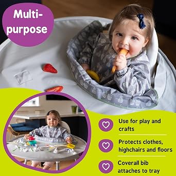 Tidy Tot Weaning Bib & Tray Kit. Weaning Set Attaches to Highchair for Mess Proof Baby Feeding. Essential Baby Led Weaning Bib BLW. Waterproof Long Sleeve Bibs Set for Babies 6-24 months