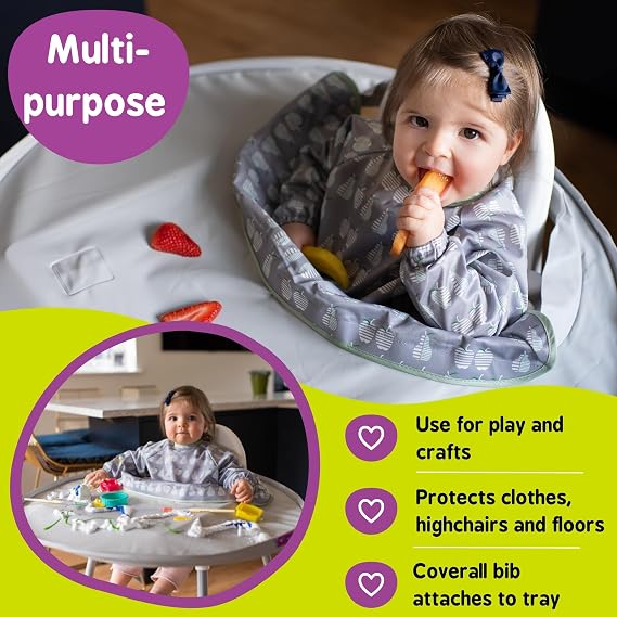 Tidy Tot Weaning Bib & Tray Kit. Weaning Set Attaches to Highchair for Mess Proof Baby Feeding. Essential Baby Led Weaning Bib BLW. Waterproof Long Sleeve Bibs Set for Babies 6-24 months