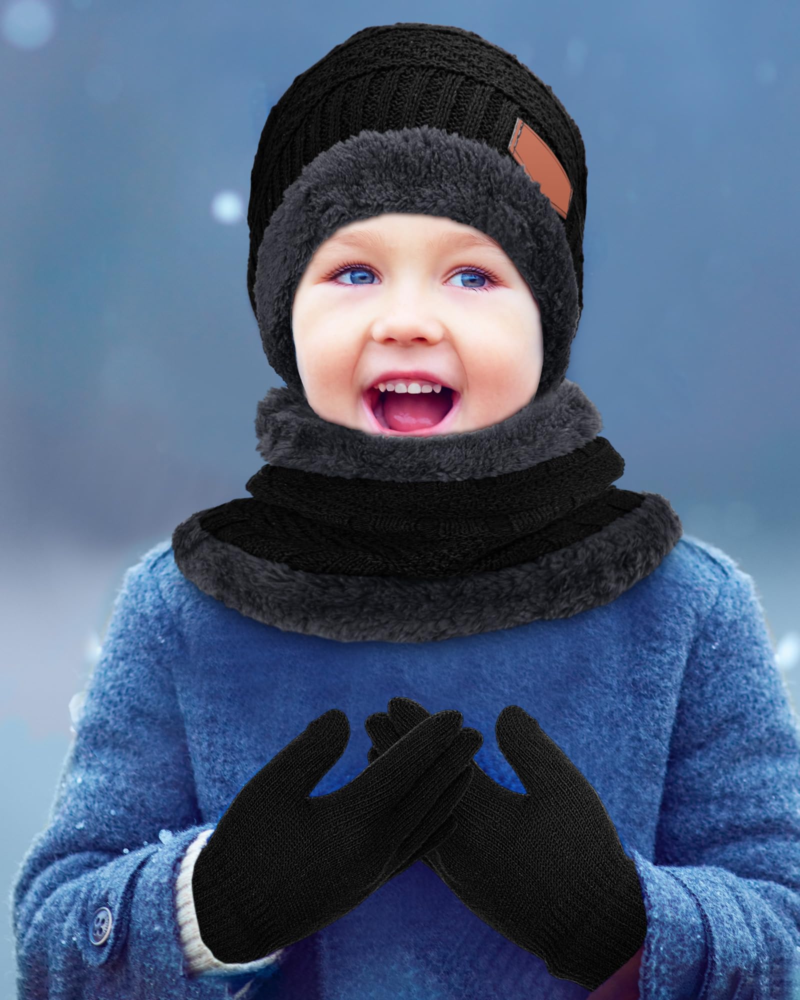 Toulite Ensemble de 45 pièces pour enfants avec bonnet, gants et écharpes, doublure en polaire chaude, bonnet, moufles et cache-cou pour garçons et filles