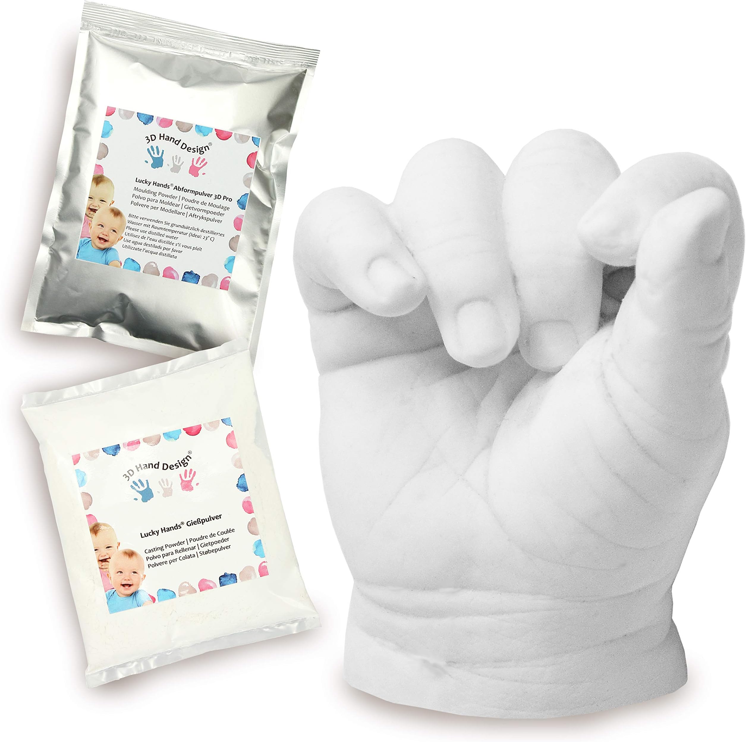 Lucky Hands® Baby Casting Kit | Made in EU | Moulding and Casting Powder for Handprints and Footprints | for Babies and Toddlers (7-48 Months, 2-3 Models)