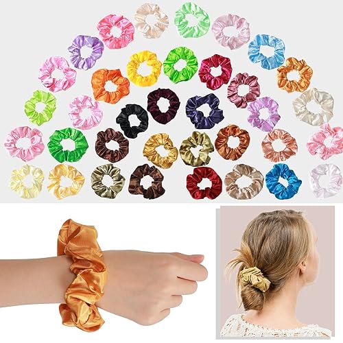Miniatura 4 de 200 coleteros de satén a granel, 52 colores para cola de caballo, bandas elásticas de satén de color sólido para mujeres, adolescentes, regalo de