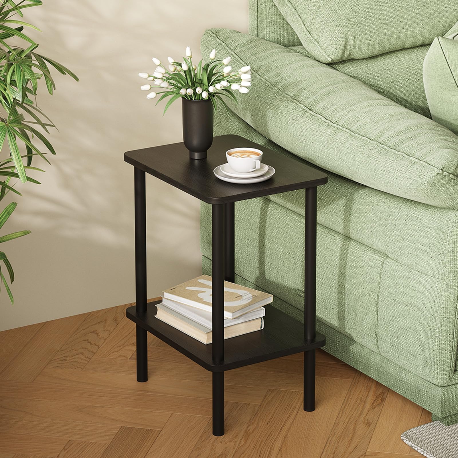 APICIZON Beistelltisch Holz, 2 Tier Beistelltisch Schwarz, Nachttisch Schmal, 40x30x52cm Küche, Haushalt & Wohnen