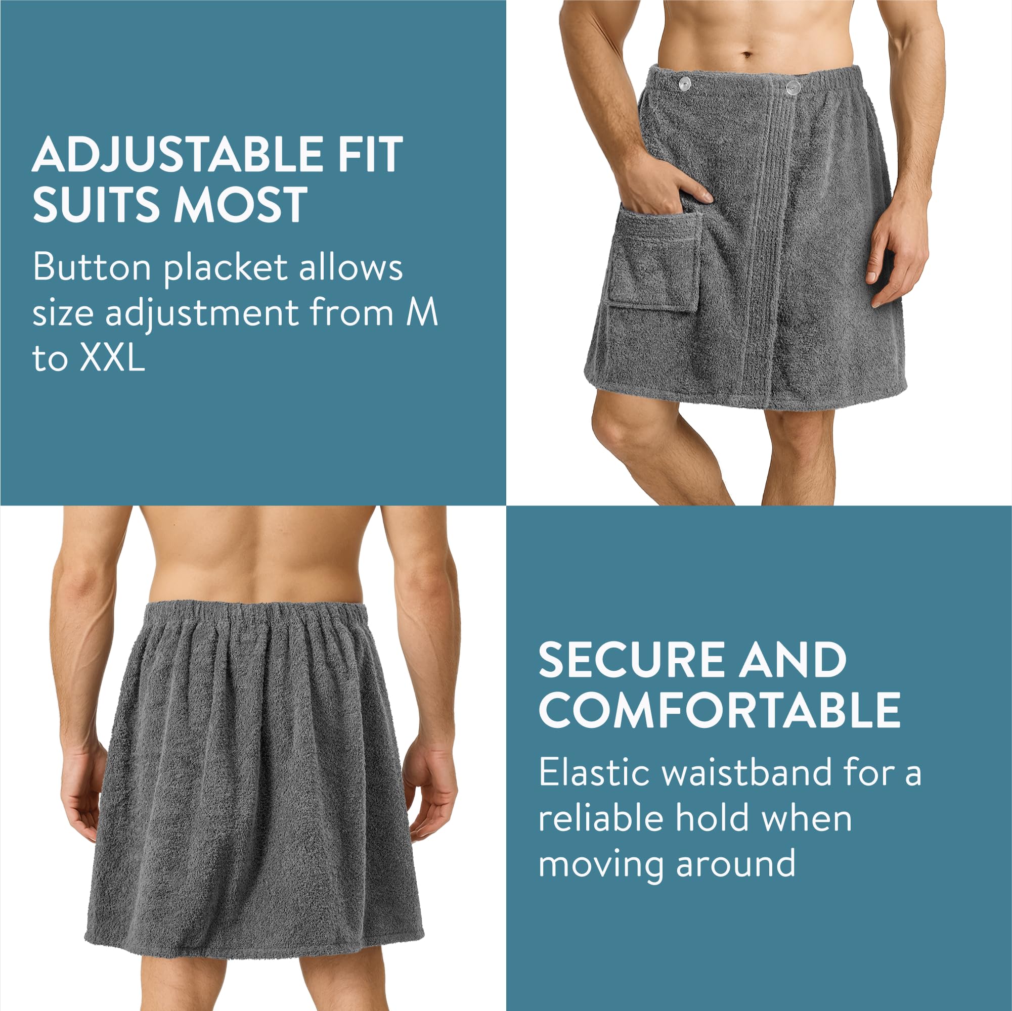 JEMIDI Męski kilt do sauny, frotte, rozmiar M-XXL, antracyt, 100% bawełna, kilt do sauny, sarong, ręcznik do sauny (męski, antracytowy, bez haftu)