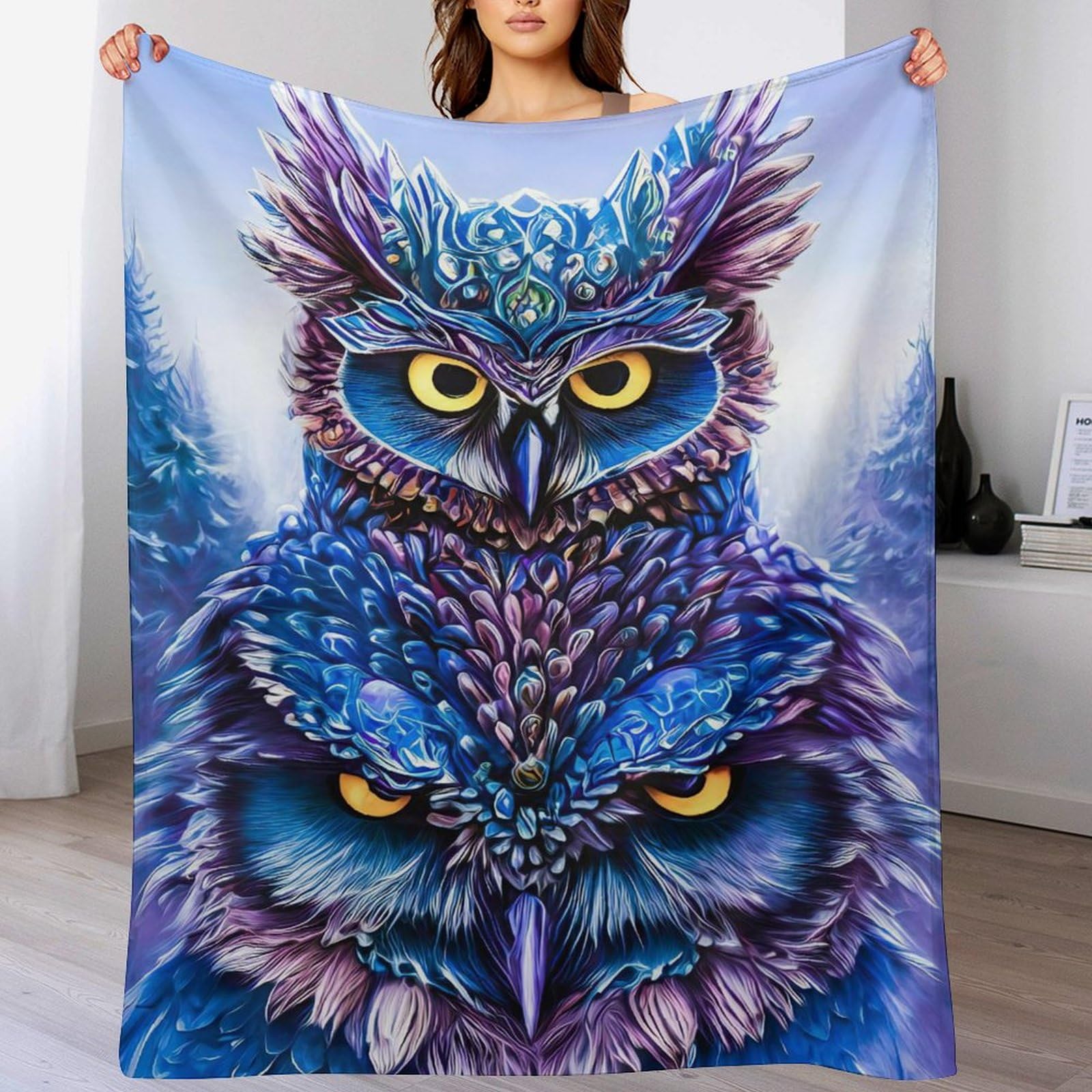 Plaid hibou couverture polaire en flanelle chaude pour canapé et lit de 140x180cm