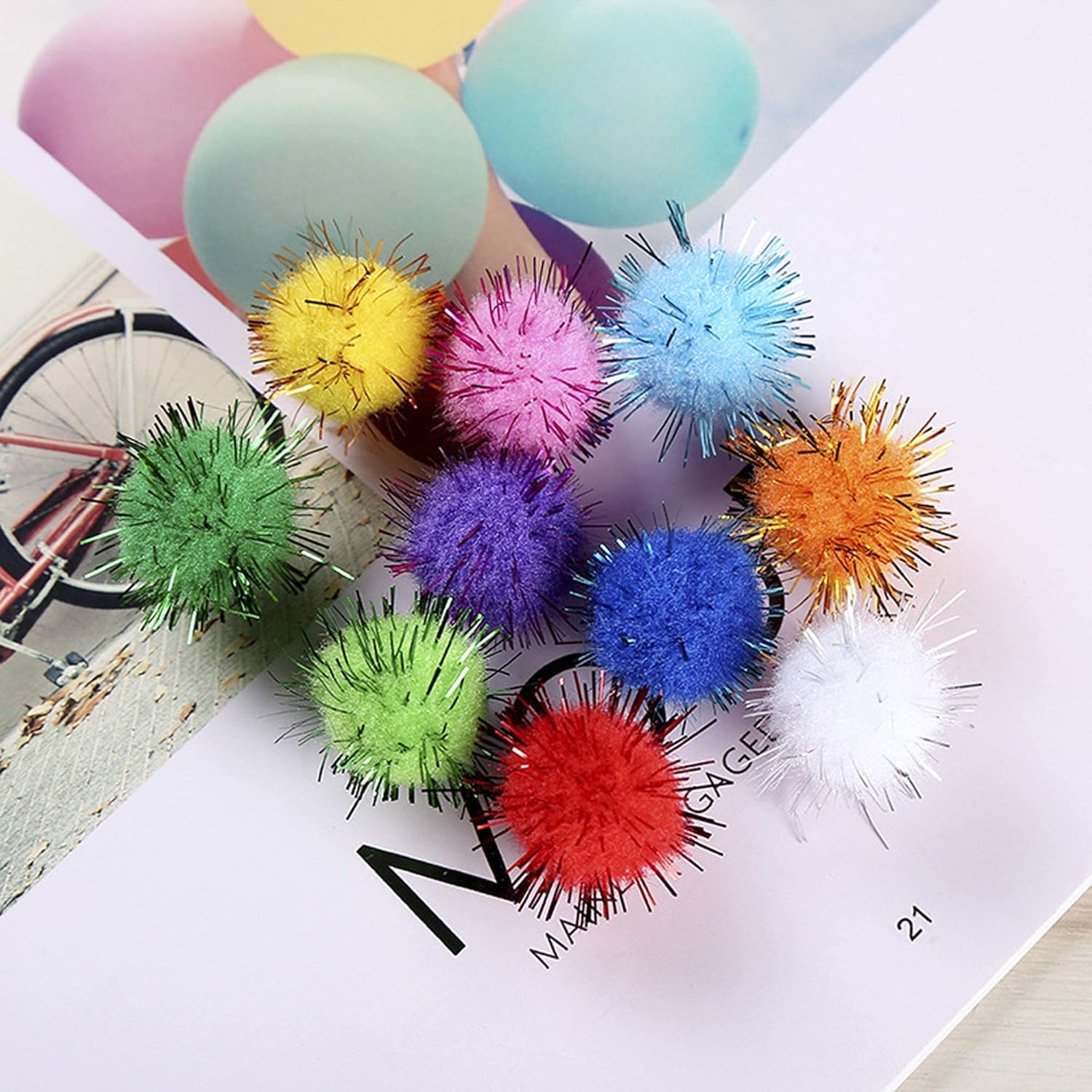 Mecari Cat Toys Balls Sparkle Pom Pom Fuzzy Balls for Cats 20 Pack : Pet Supplies