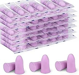 Lot de 60 Paires de Bouchons d'oreilles en Mousse, Design Ergonomique doux pour Dormir, 35dB SNR Anti-bruit Hypoallergéniques pour Concerts Musique Forte Pistolets de Tir Construction de, Violet