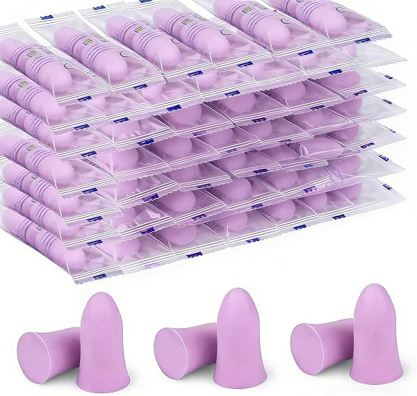 Lot de 60 Paires de Bouchons d'oreilles en Mousse, Design Ergonomique doux pour Dormir, 35dB SNR Anti-bruit Hypoallergéniques pour Concerts Musique Forte Pistolets de Tir Construction de, Violet - 1