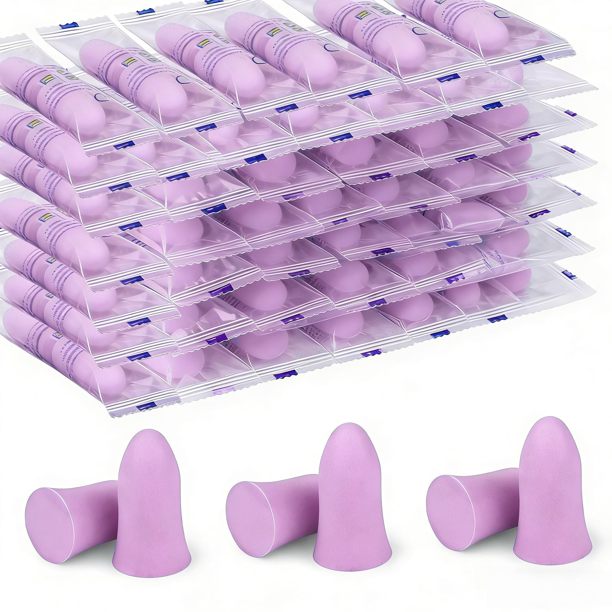 Lot de 60 Paires de Bouchons d'oreilles en Mousse, Design Ergonomique doux pour Dormir, 35dB SNR Anti-bruit Hypoallergéniques pour Concerts Musique Forte Pistolets de Tir Construction de, Violet