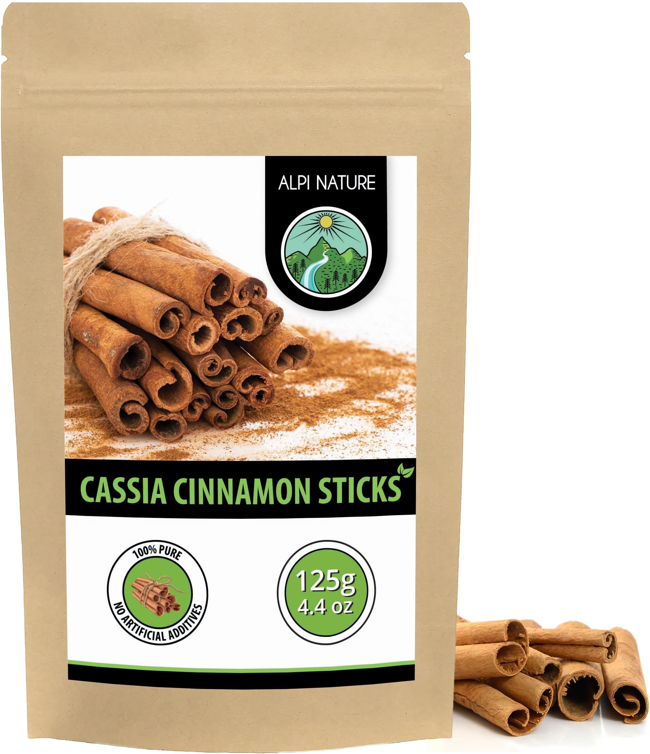 Cinnamon Sticks 125g 4.4 oz, Cassia Bark Quills 60mm, Approx. 37-39 Sticks per Bag