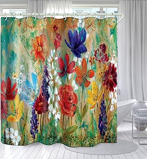 Bathroom Decoration 3D Colorful Flower Oil Painting Shower Curtains, 12 Shower Curtain Hook Accessories Bathtub Shower Curtain, and 59x72 inch Waterproof Shower Curtains