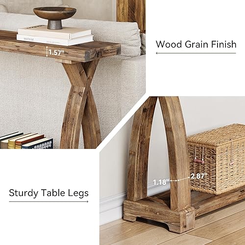 Miniatura 7 de Mesa consola de madera maciza para entrada, mesa estrecha para sofá de granja detrás del sofá con almacenamiento de 2 niveles para entrada,