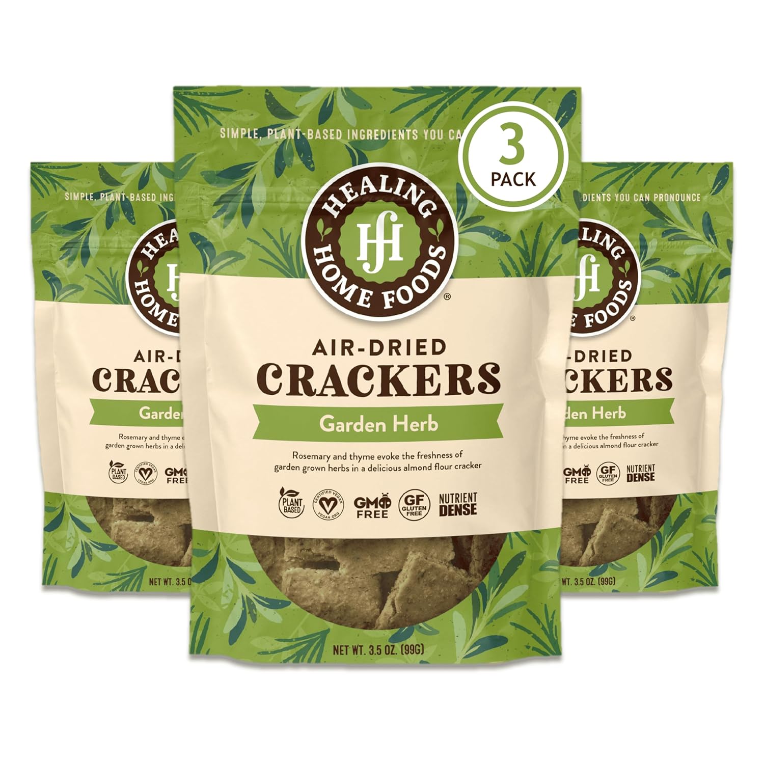 Healing Home Foods Garden Herb Gluten-Free Crackers with Almond Flour, Rosemary & Thyme, Healthy Vegan Snack, Non-GMO & High Protein Crackers, Mediterranean Inspired, 3.5oz (3Pack)