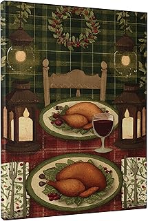 Turkey Canvas Kitchen Wall Art, Rustic Country Lantern Wreath Thanksgiving Green Wall Paintings Prints Hanging Art Dining room Restaurant Breakfast Nook Decor 12x16 Inch