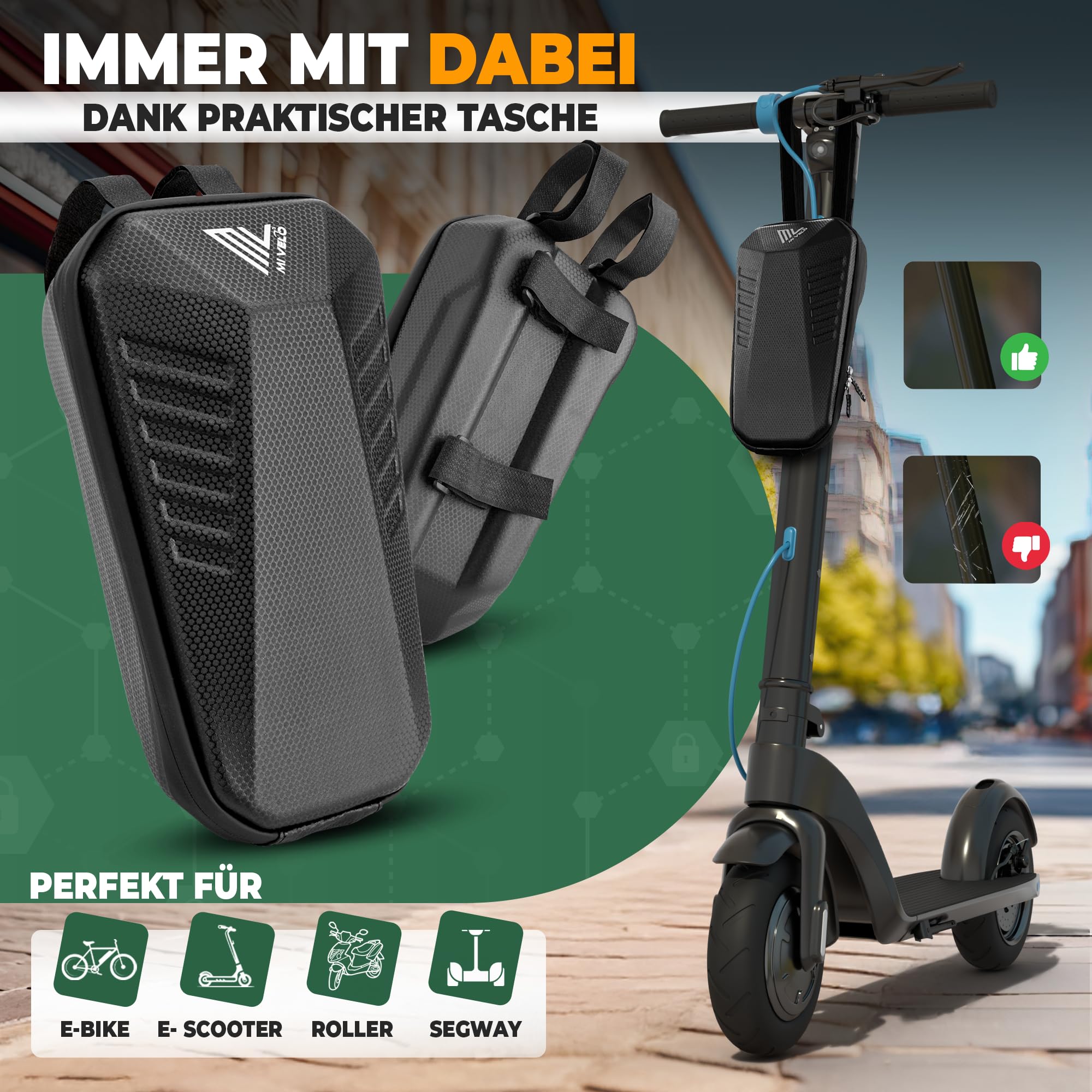 MIVELO E-Scooter Schloss extra sicher - Gelenkkettenschloss I Handschellenschloss für Elektroroller I Fahrradschloss hohe Sicherheit - Inkl. Halterung (PRO, mit Tasche)