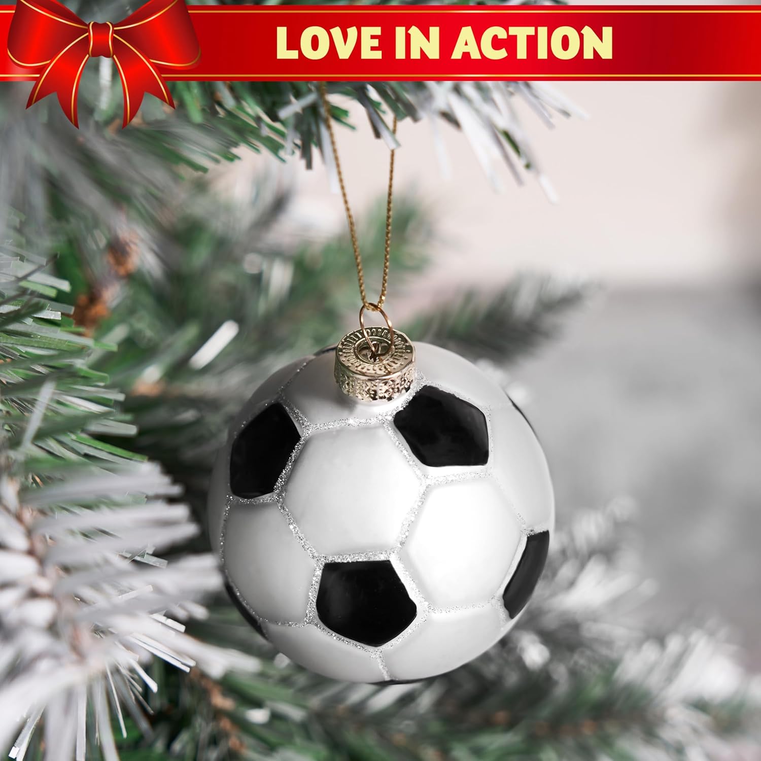 JOIEDOMI Soccer Ball Sports Blown Glass Small Funny Mini Christmas Ornaments for Tree Hanging Ornament Christmas Decorations Indoor Football, Xmas Party Favors Presents - Image 4