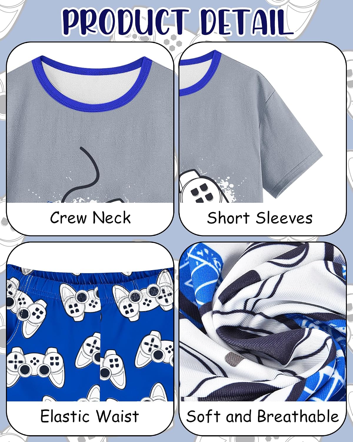 PASHOP Boys Pajamas Boys Summer Pajamas Short Sleeve & Sleep Shorts Set 2 Piece Summer Kids Boy Pjs Sleepwear Sets Size 8-16