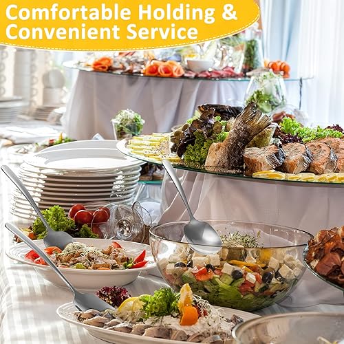 Miniatura 7 de Juego de 12 cucharas de servir de acero inoxidable para buffet de 8.3 pulgadas, utensilios de servir grandes, aptas para lavavajillas, cucharas de