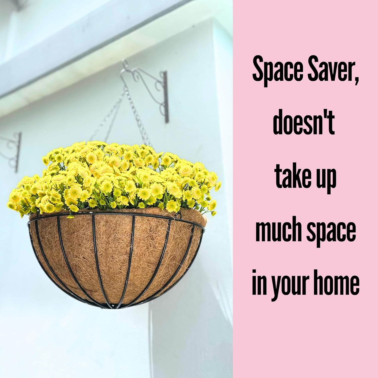 LaLaGreen Bundle- 2 Pack, 20 Inch Hanging Metal Wire Basket with Coco Liner + 4 Pack, 12 Inch Self Watering Pot Geometric Modern Stylish Wall Mounted Flower Plants Succulent Holder Hanger Balcony Home