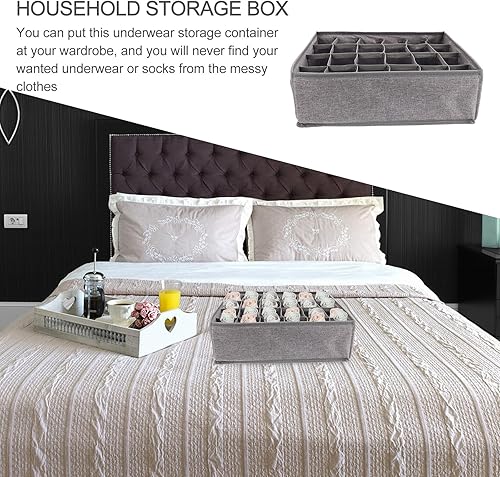 Miniatura 3 de Wakauto Underwear Organizer Storage Box with Gray Compartments Moisture-resistant Cloth Sock Divider Container for Home Capacity Folding Storage