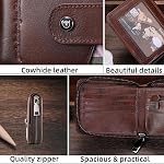 BULLCAPTAIN Genuine Leather Men's Wallet with Zipper T23, Coffee, Compact (4.33 x 3.74 x 0.59 inches), Cowhide Leather Men's Wallet With Zipper | Vintage, RFID Blocking, Large Capacity, 14 Credit Card Slots, 1 ID Window,2 Cash Compartments,Zipper Coi