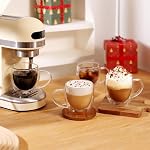 CNGLASS 12oz Tasses à café en verre double paroi, Tasses en verre isotherme avec poignée, Taches expresso claire pour Latte,Cappuccino,Tea Bag,Let de 4