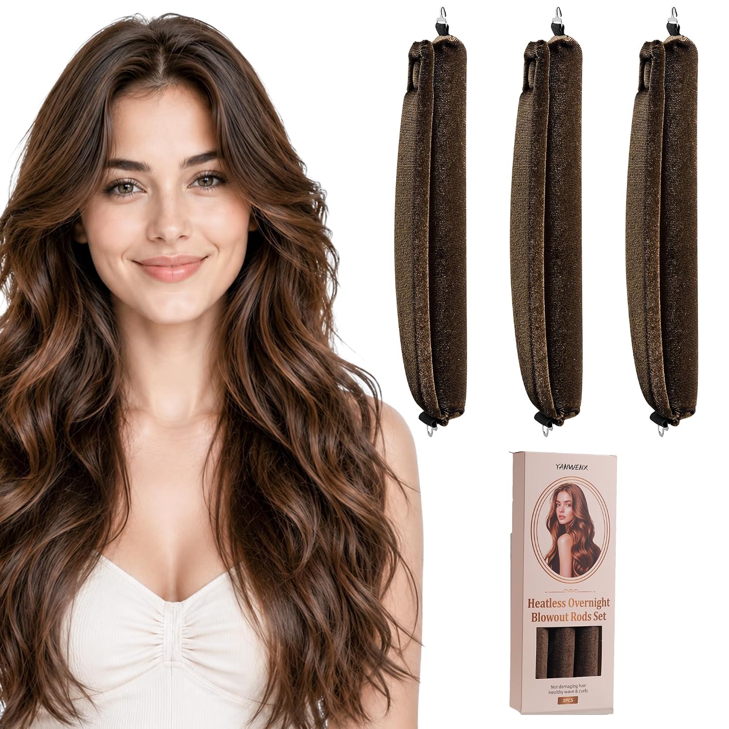 3 Pcs Heatless Curls Brown Overnight Blowout Rods Sleep‑in Hair Rollers