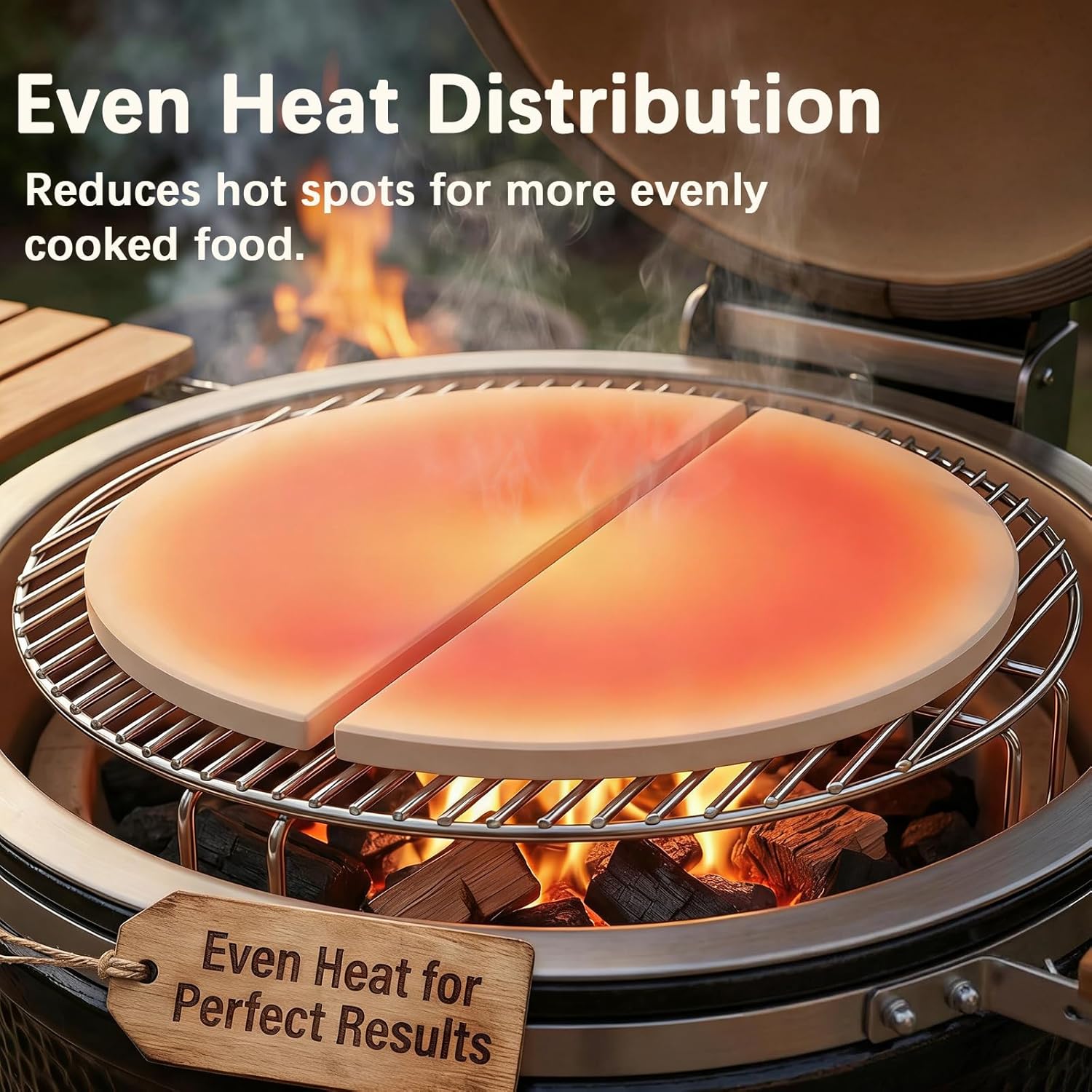 15 Inch Half-Moon Ceramic Heat Deflector Plates, 2-Pack, Replacement Accessories for Kamado Joe Classic I/II/III, Indirect Cooking ConvEGGtor Stone for Large Big Green Egg & 18” Charcoal Grills, White