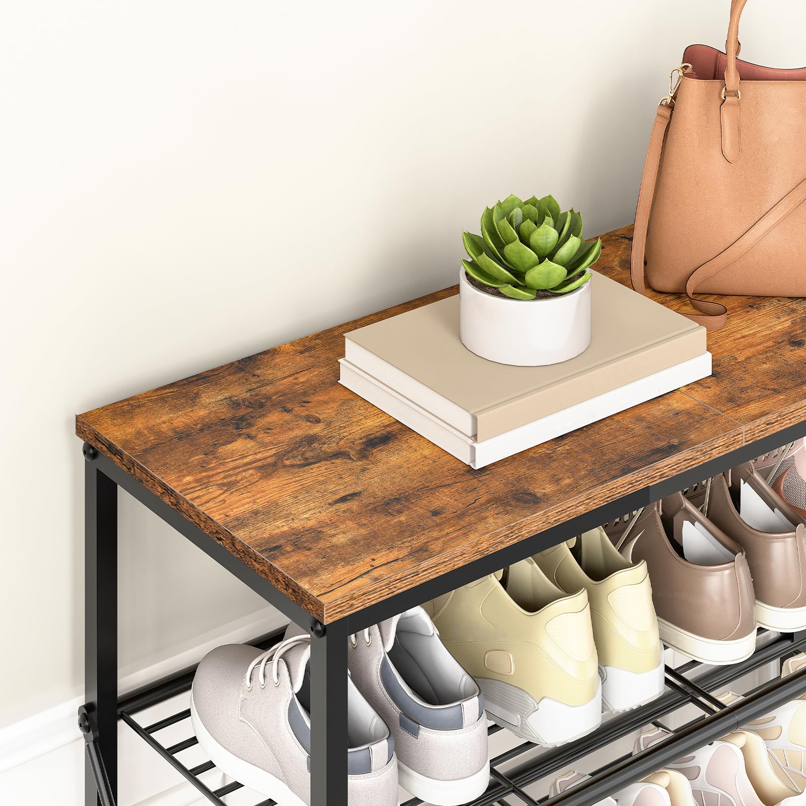 HOOBRO Schuhregal mit 8 Ebenen, Hoch Schuhablage, Große Schuhaufbewahrung, Schuhständer Metallrahmen, Schuh-Organizer für Schlafzimmer, Flur, Dunkelbraun-Schwarz EBF88XJ01