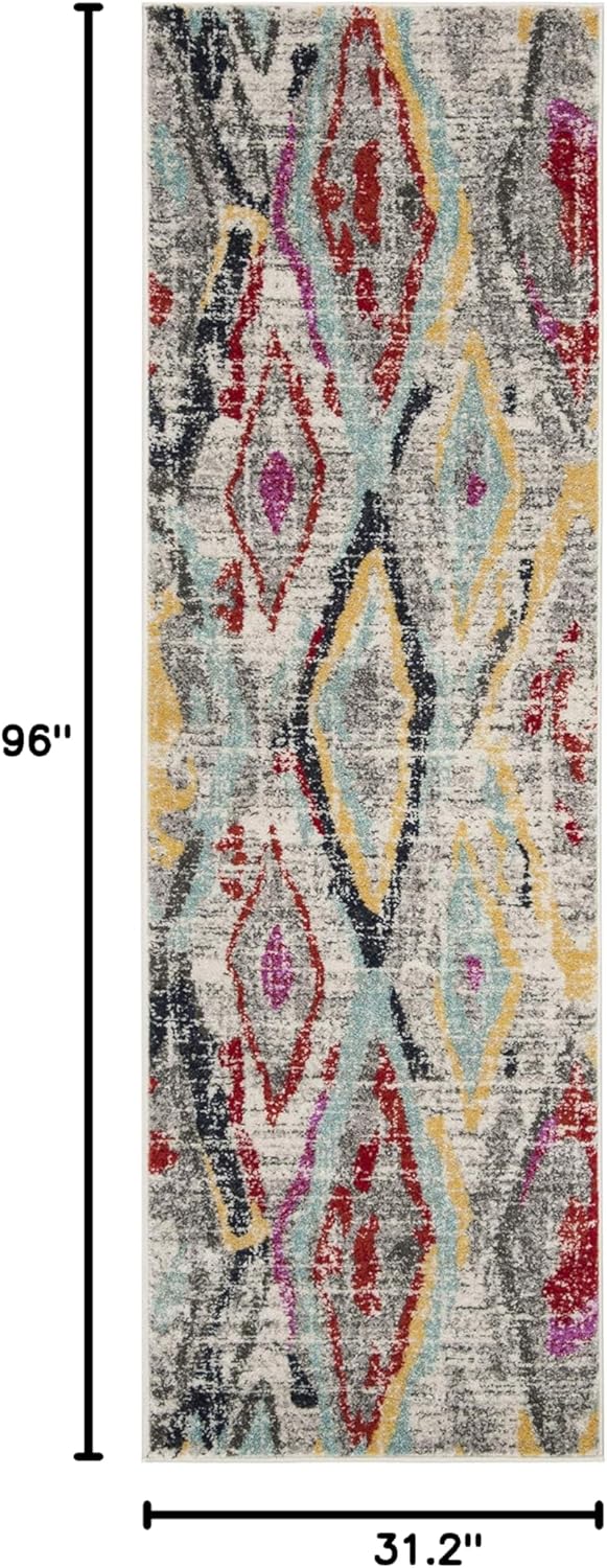 SAFAVIEH Adirondack Collection Runner Rug - 2'6" x 8', Light Grey & Red, Boho Distressed Design, Non-Shedding & Easy Care, Ideal for High Traffic Areas in Living Room, Bedroom (ADR209F)