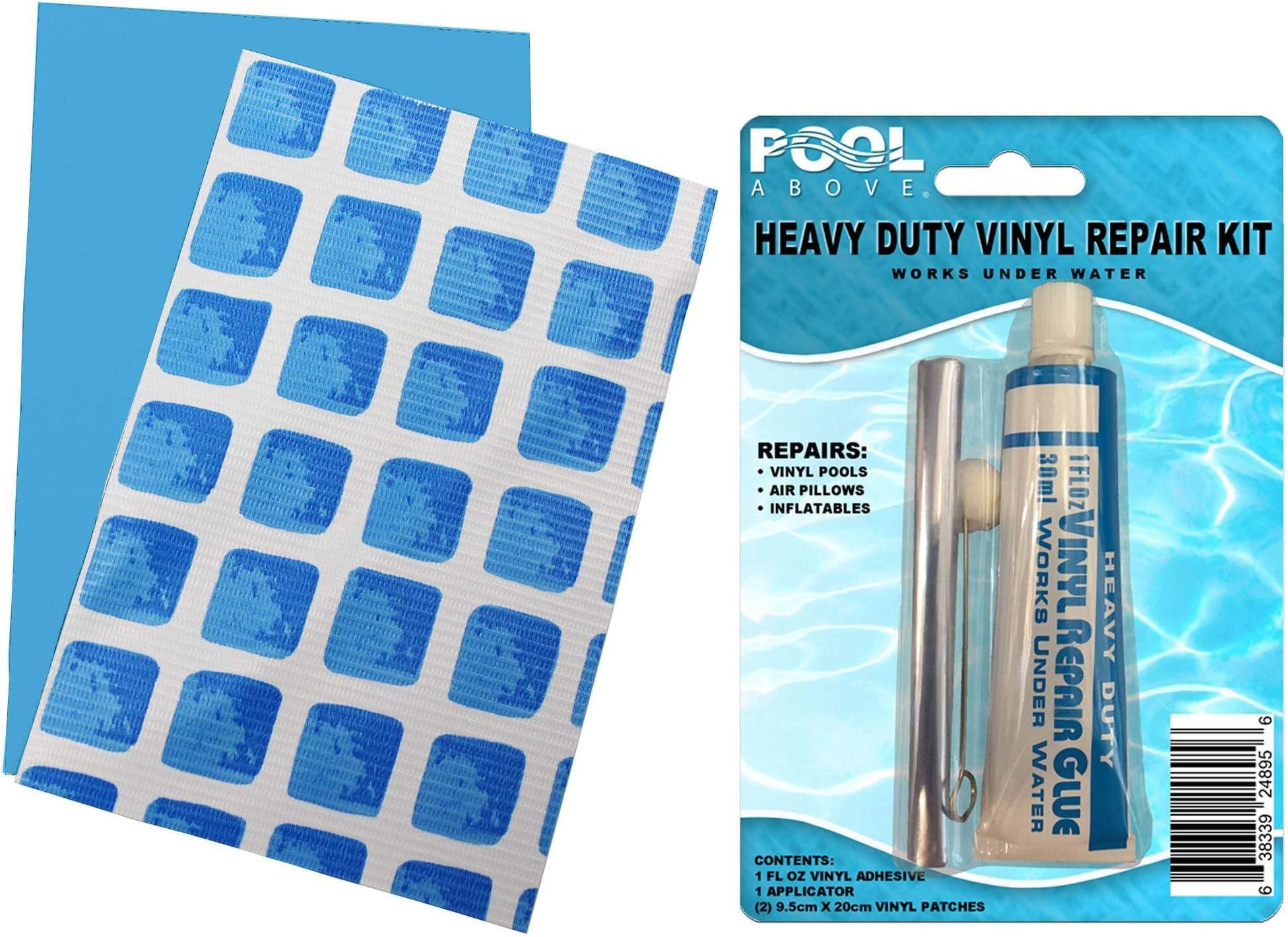 Ultra Frame Pool Liner Repair Kit | Durable Vinyl Glue with Option of Glue-Down or Peel-and-Stick Blue Pool Print Patches for Reliable Repairs Blue