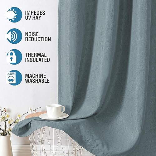 Miniatura 39 de H.VERSAILTEX Cortinas opacas de lino de 96 pulgadas de largo con aislamiento térmico para oscurecer la habitación, cortinas de lino con textura