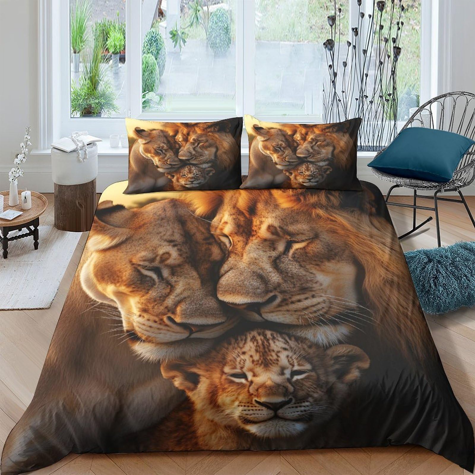 Ctjqhvkz Style-7 3D Printed Lion Family Fitted Sheet Microfiber Soft Breathable Brown Animal Mattress Cover For Bedroom Dorm Decor Single（135X200cm）