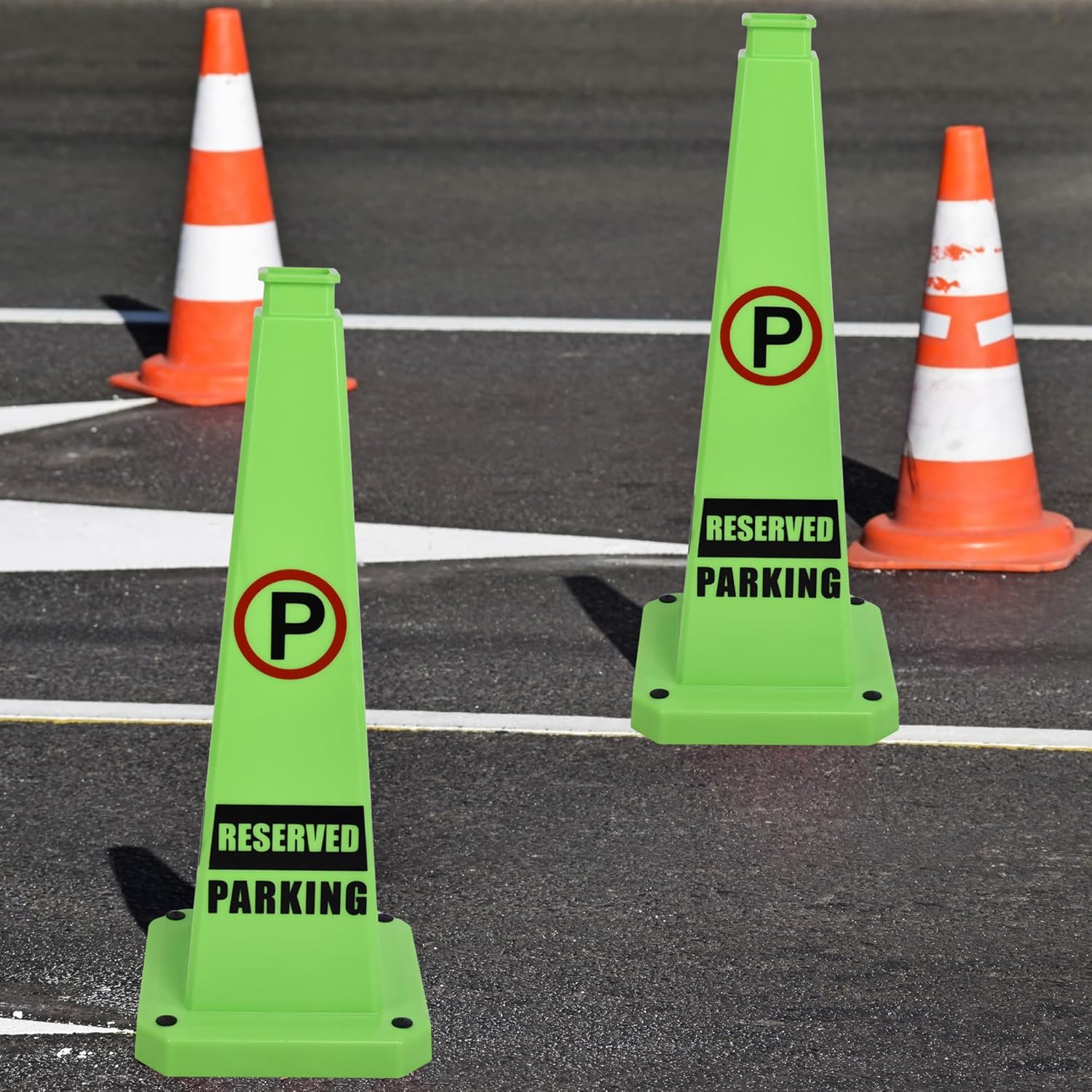 OrangeStar 3-Pack 28" Reserved Parking Cones, Large 4-Sided Message Safety Traffic Cones with Heavy Rubber Base for Indoor Outdoor Use, Parking Lot Control, Driveway Barriers