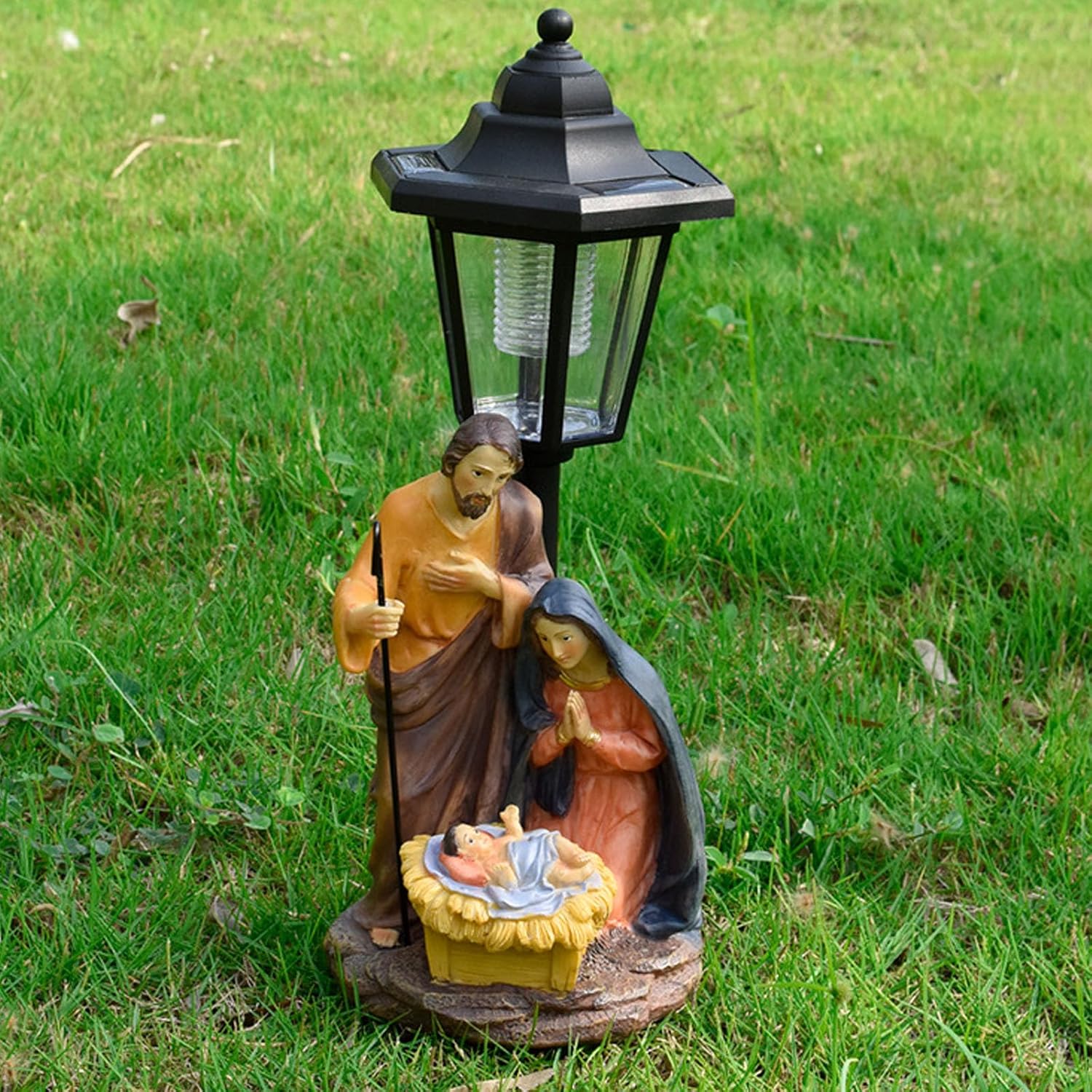 Solar Operated Light Religious Nativity Scene Resins Outdoor Ornament Christmas Holy Family Statue Garden Lawns Decors Christmas Nativity Ornament